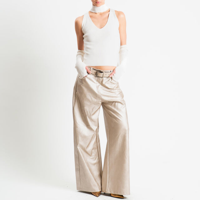 Haveone-Maglia collo montato scollo v con manicotti - panna