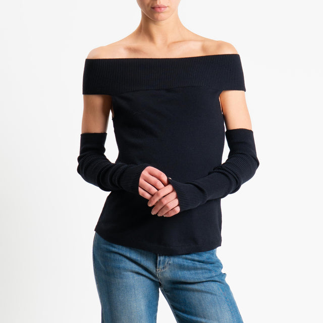 Haveone-Maglia collo shiffer cut out con manicotti - Nero
