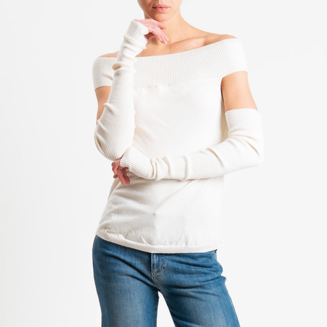 Haveone-Maglia collo shiffer cut out con manicotti - panna