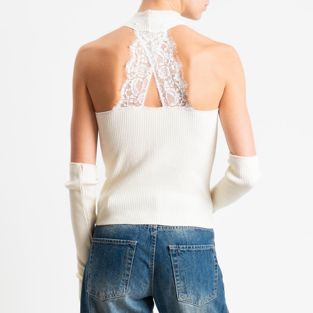 Haveone-Maglia smanicata con pizzo + manicotti - panna
