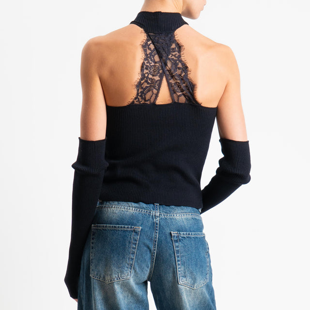 Haveone-Maglia smanicata con pizzo + manicotti - nero