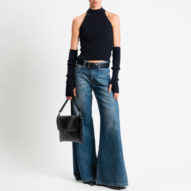 Haveone-Maglia smanicata con pizzo + manicotti - nero