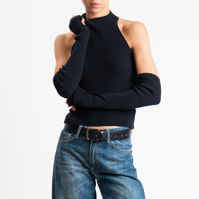 Haveone-Maglia smanicata con pizzo + manicotti - nero