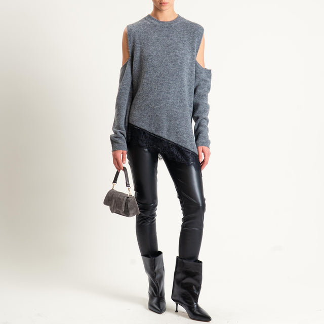 Haveone-Maglia cut out misto lana con pizzo - grigio