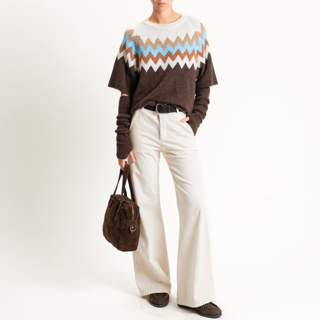 Haveone-Maglia fantasia misto lana con manicotti - moro/panna/coccio