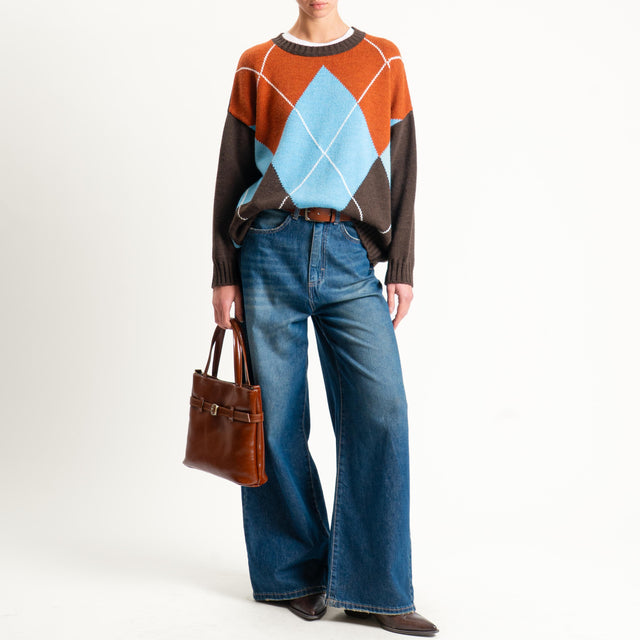 Haveone-Maglia rombi misto alpaca - moro/celeste/coccio/burro