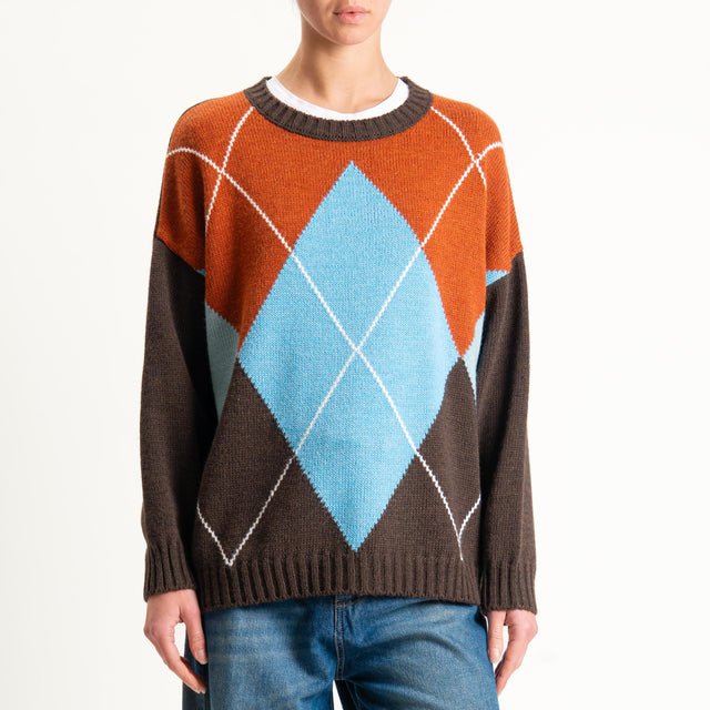 Haveone-Maglia rombi misto alpaca - moro/celeste/coccio/burro