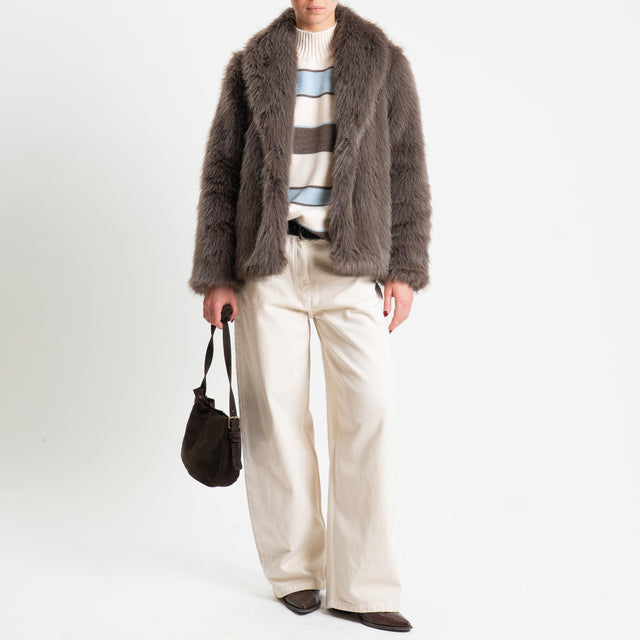 Haveone-Maglia a righe collo montato misto alpaca - azzurro/tortora/burro