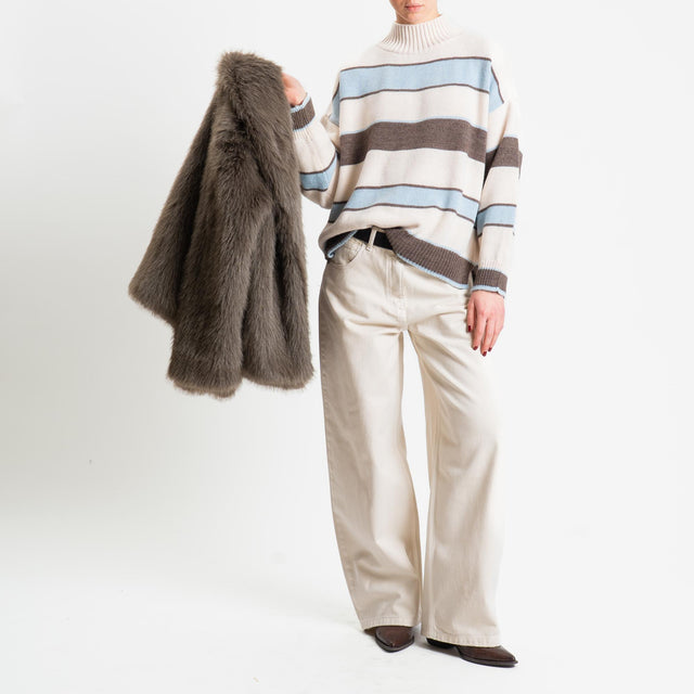 Haveone-Maglia a righe collo montato misto alpaca - azzurro/tortora/burro
