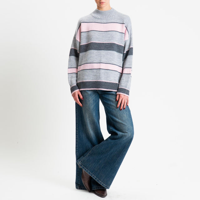 Haveone-Maglia a righe collo montato misto alpaca - perla/antracite/perla