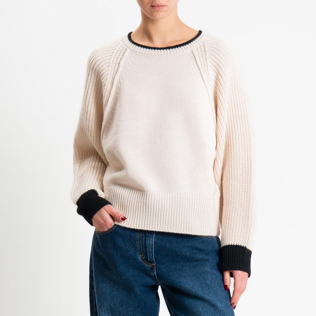 Haveone-Maglia misto alpaca bordi a contrasto - burro/nero