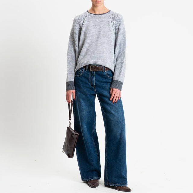 Haveone-Maglia misto alpaca bordi a contrasto - perla/antracite