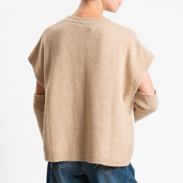 Haveone-Maglia rombi argyle con manicotti misto lana - beige/azzurro/panna