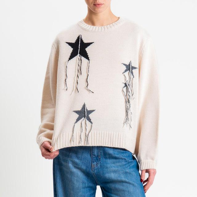 Haveone-Maglia stelle misto alpaca - burro/antracite/nero
