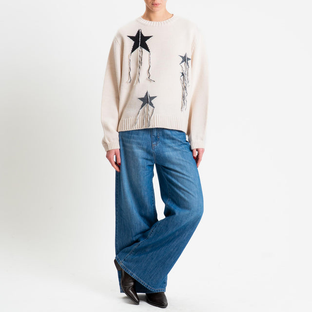 Haveone-Maglia stelle misto alpaca - burro/antracite/nero