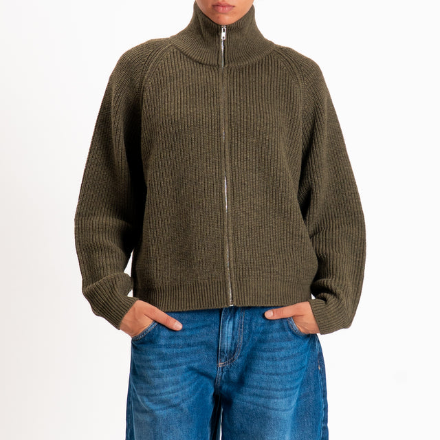 Haveone-Maglia con zip misto alpaca - militare