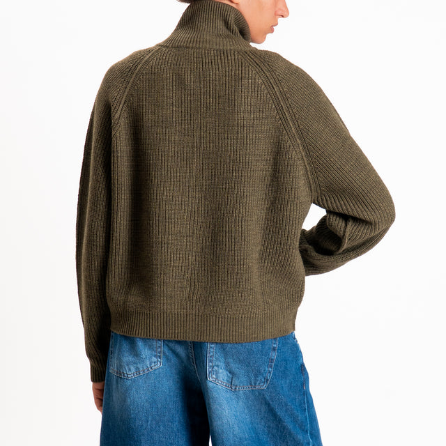 Haveone-Maglia con zip misto alpaca - militare