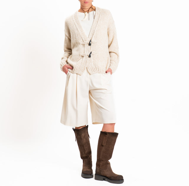 Haveone-Cardigan misto lana chiusura alamari - panna