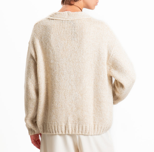 Haveone-Cardigan misto lana chiusura alamari - panna