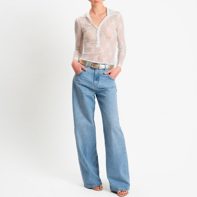 Haveone-Camicia chester in tulle ricamato - avorio