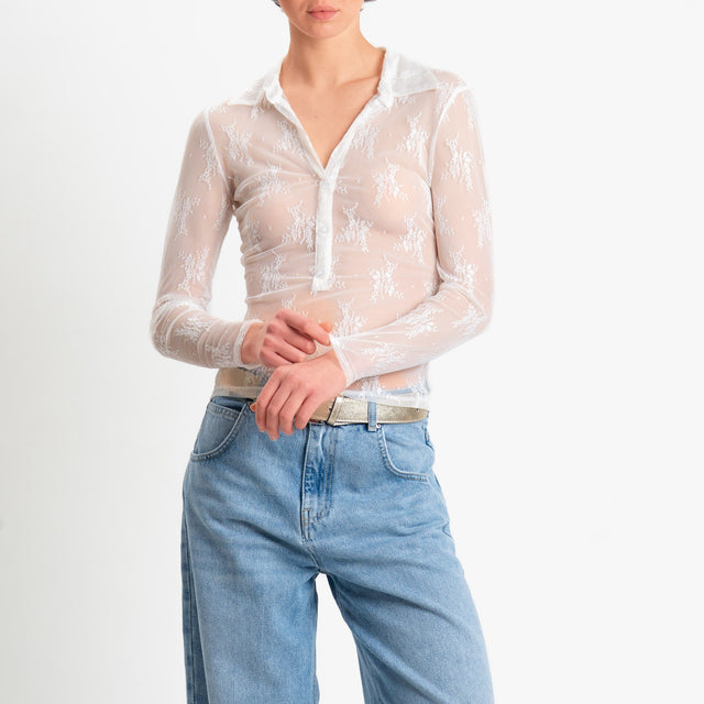 Haveone-Camicia chester in tulle ricamato - avorio