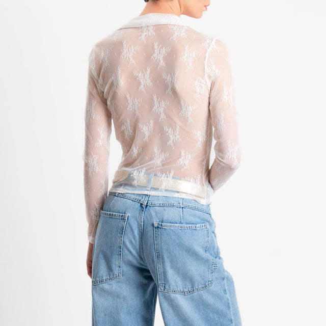 Haveone-Camicia chester in tulle ricamato - avorio