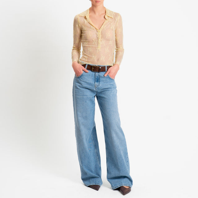 Haveone-Camicia chester in tulle ricamato - giallo