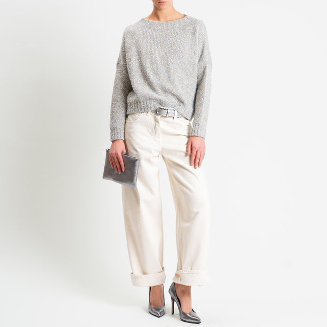 Haveone-Maglia scatola misto lana filo lurex - tortora