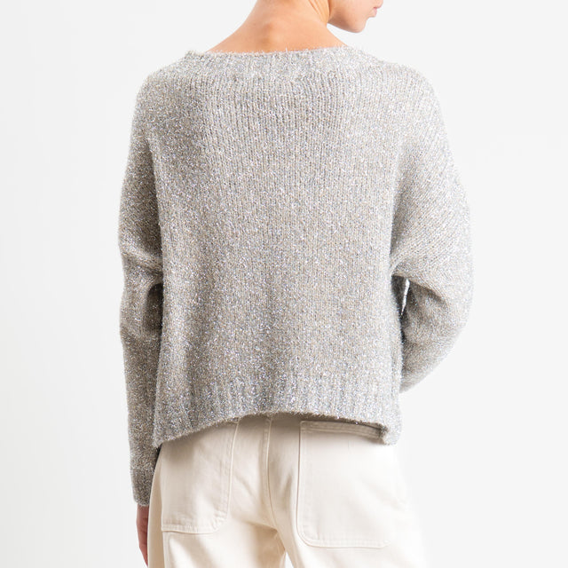 Haveone-Maglia scatola misto lana filo lurex - tortora