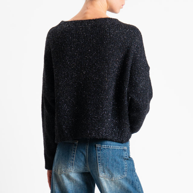 Haveone-Maglia scatola misto lana filo lurex - Nero