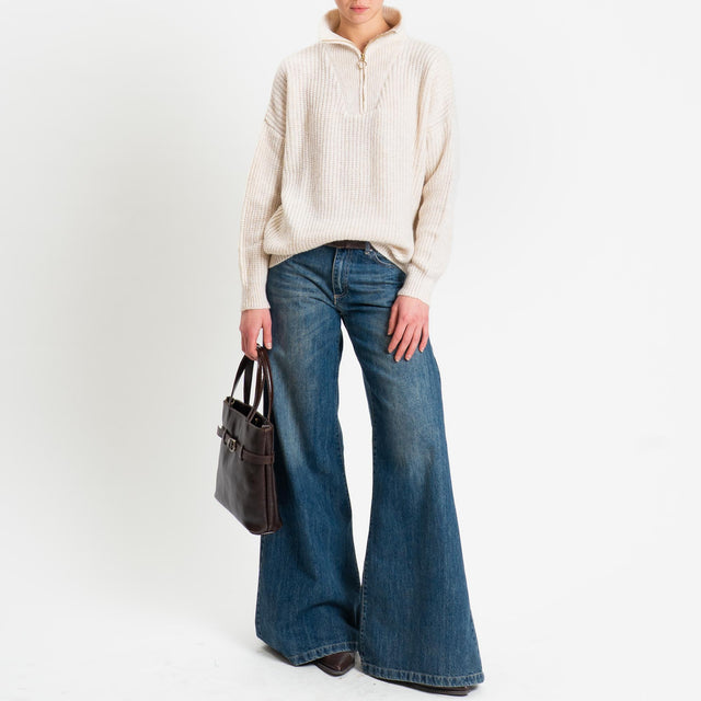 Haveone-Maglia zip jumper misto lana - panna