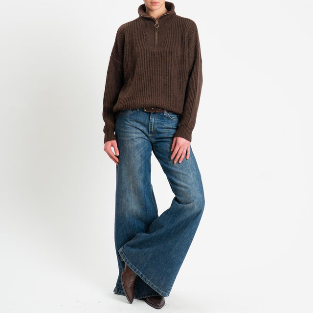 Haveone-Maglia zip jumper misto lana - cioccolato