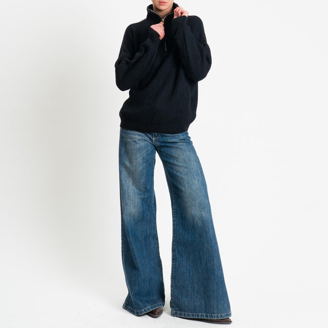 Haveone-Maglia zip jumper misto lana - nero