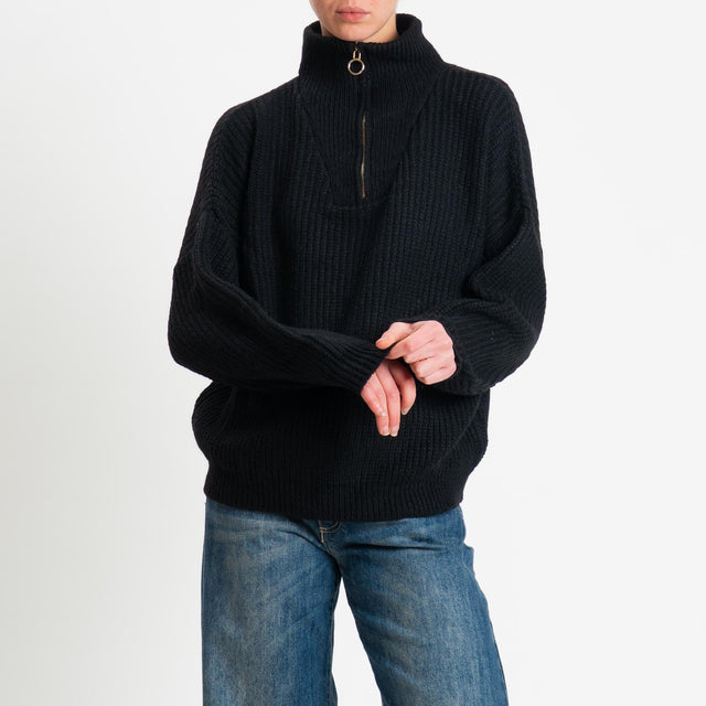 Haveone-Maglia zip jumper misto lana - nero