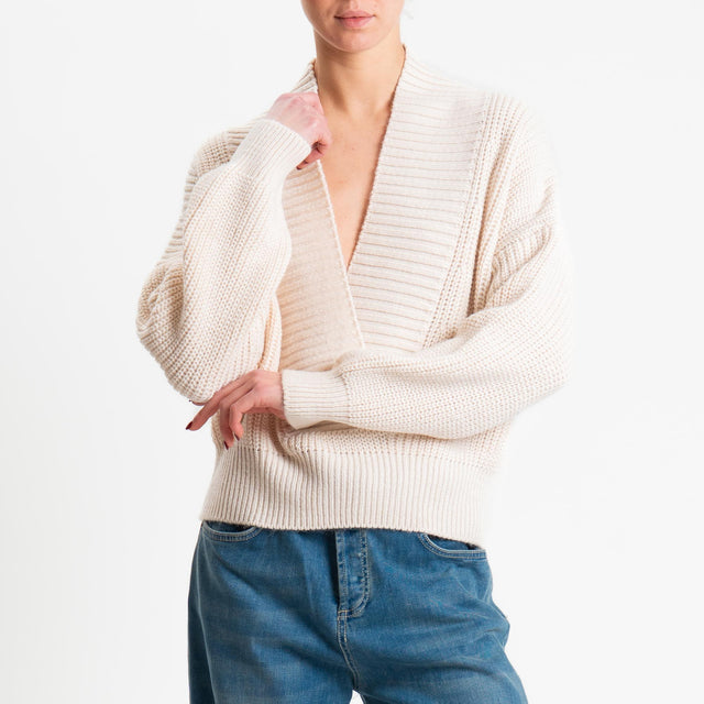 Haveone-Maglia scollo v misto alpaca - panna