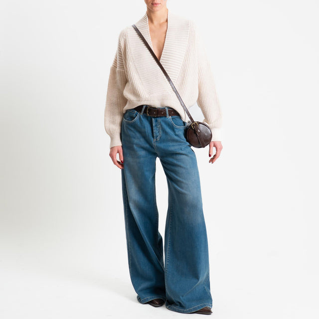 Haveone-Maglia scollo v misto alpaca - panna