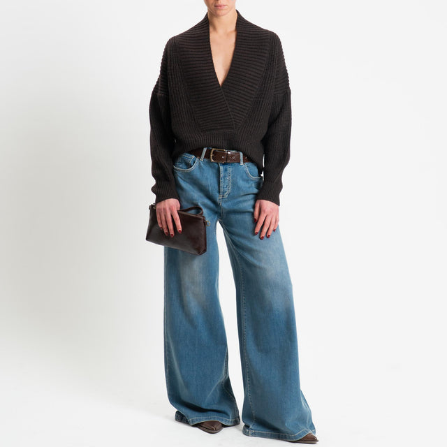 Haveone-Maglia scollo v misto alpaca - moro