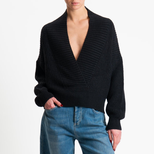 Haveone-Maglia scollo v misto alpaca - nero