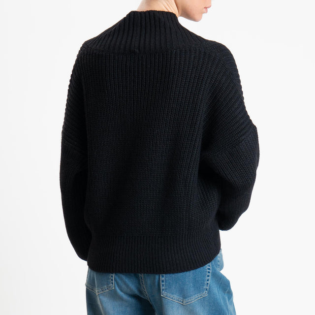 Haveone-Maglia scollo v misto alpaca - nero