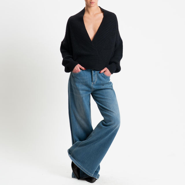 Haveone-Maglia scollo v misto alpaca - nero