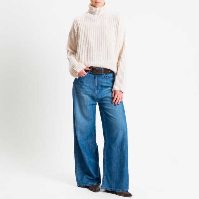 Haveone-Maglia collo alto costa inglese misto alpaca - panna