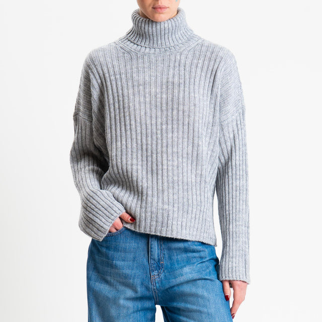 Haveone-Maglia collo alto costa inglese misto alpaca - grigio perla