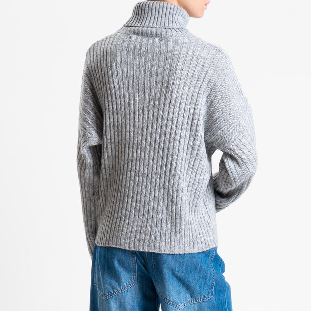 Haveone-Maglia collo alto costa inglese misto alpaca - grigio perla