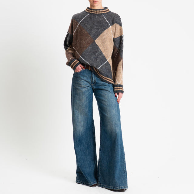 Haveone-Maglia rombi argyle misto lana - grigio/moro/camel