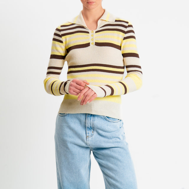 Haveone-Maglia collo pollo a costine - latte/caffe/giallo