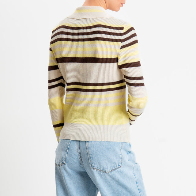 Haveone-Maglia collo pollo a costine - latte/caffe/giallo
