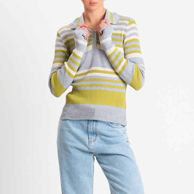 Haveone-Maglia collo pollo a costine - grigio/latte/acido