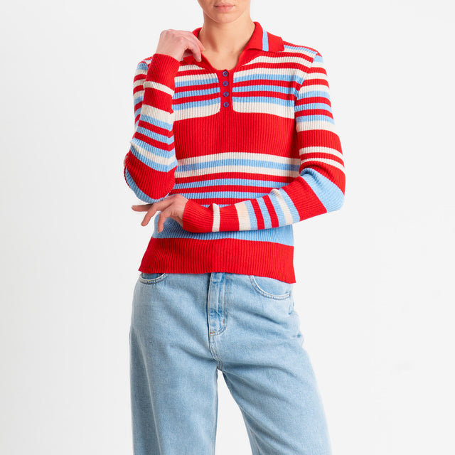Haveone-Maglia collo pollo a costine - rosso/burro/celeste