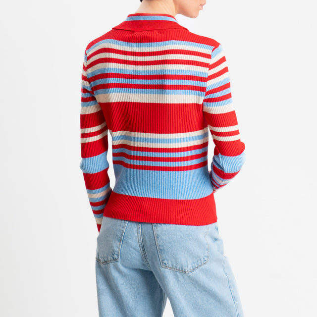Haveone-Maglia collo pollo a costine - rosso/burro/celeste