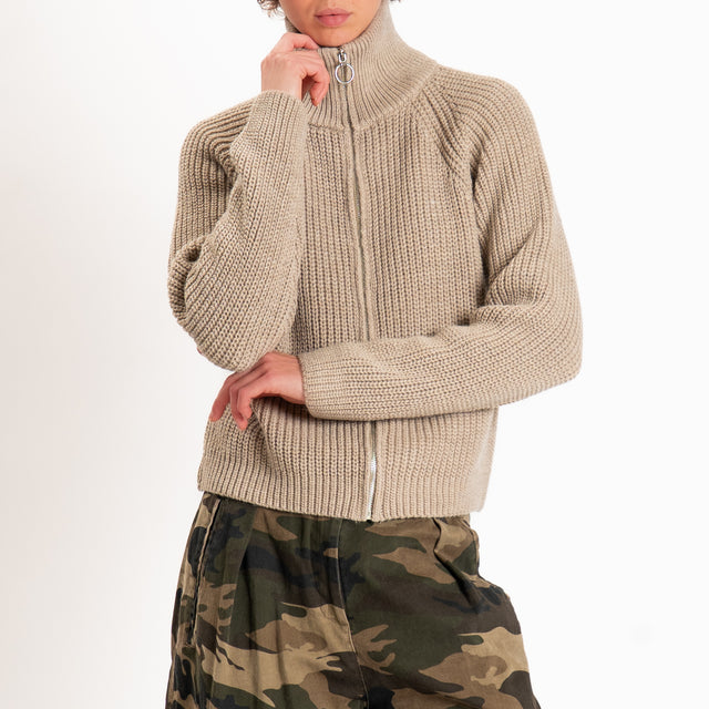 Haveone-Maglia misto lana con zip - beige